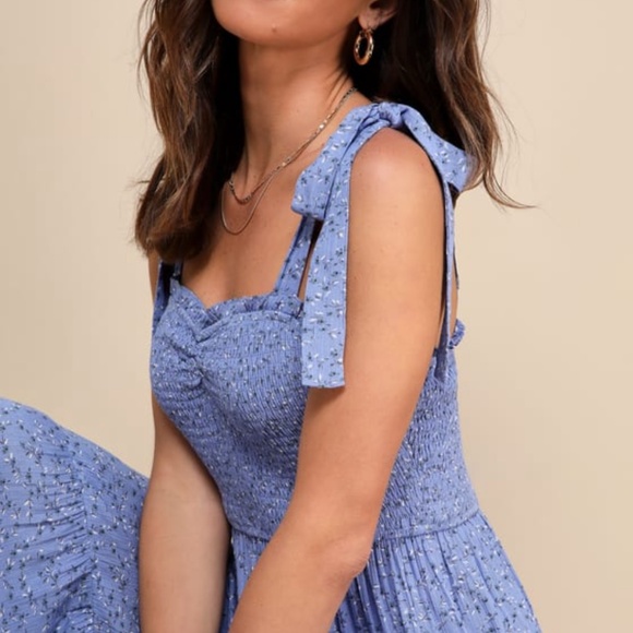 Lulus periwinkle Floral Smocked Tie-strap Jumpsuit - Picture 2 of 5